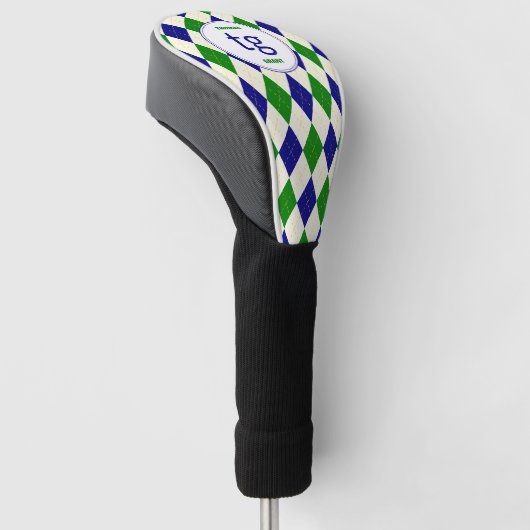 Trendy Groen Blauw Argyle Patroon Modern Monogram Golfheadcover (Schuin)