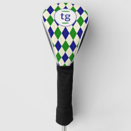 Trendy Groen Blauw Argyle Patroon Modern Monogram Golfheadcover