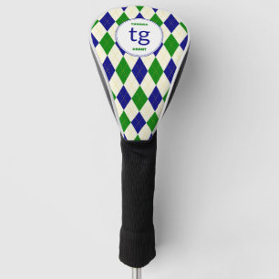Trendy Groen Blauw Argyle Patroon Modern Monogram Golfheadcover