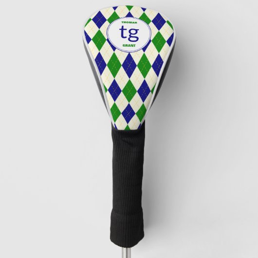 Trendy Groen Blauw Argyle Patroon Modern Monogram Golfheadcover (Voorkant)