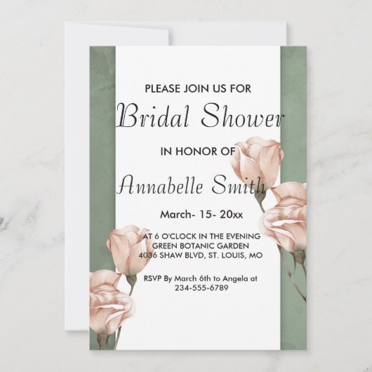 trendy groen bruids douche uitnodiging (Voorkant)