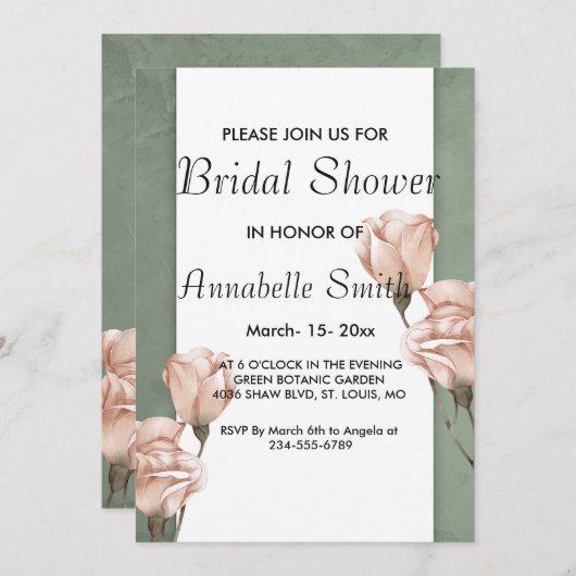 trendy groen bruids douche uitnodiging (Voorkant / Achterkant)