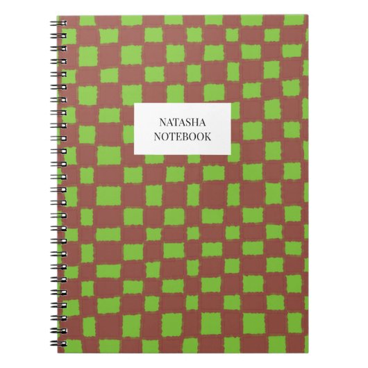 Trendy Groen Bruin Checkerboard Pattern Notitieboe Notitieboek (Voorkant)