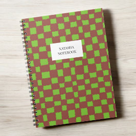 Trendy Groen Bruin Checkerboard Pattern Notitieboe Notitieboek