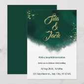 Trendy groen en goud elegante waterverf bruiloft kaart (Voorkant / Achterkant)
