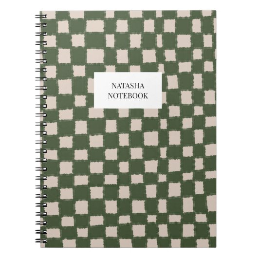 Trendy groen en grijs schaakbordpatroon notitieboek (Voorkant)
