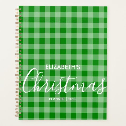 Trendy groen en wit geruite naam planner (Voorkant)