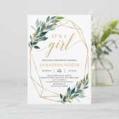 Trendy groen eucalyptus laat goud het is een meisj kaart (Staand voorkant)