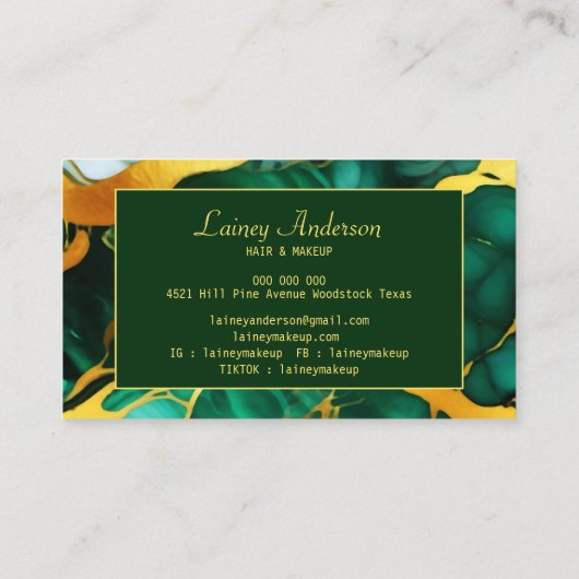 Trendy Groen geel Goud faux marmer Visitekaartje (Achterkant)