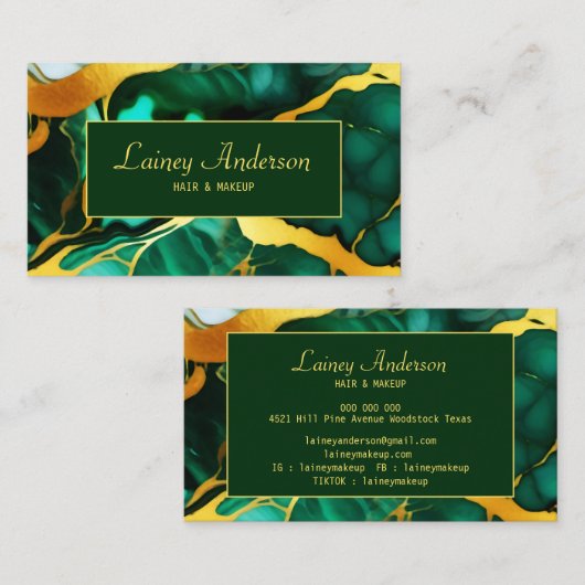 Trendy Groen geel Goud faux marmer Visitekaartje (Voorkant / Achterkant)