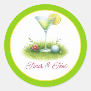 Trendy Groen & Gen Z Geel Martini Golf Bruidsfeest Ronde Sticker