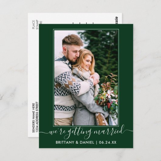Trendy groen Getting Married Save the Date Briefkaart (Voorkant / Achterkant)