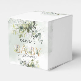 Trendy groen loof gouden letters baby shower bedankdoosjes