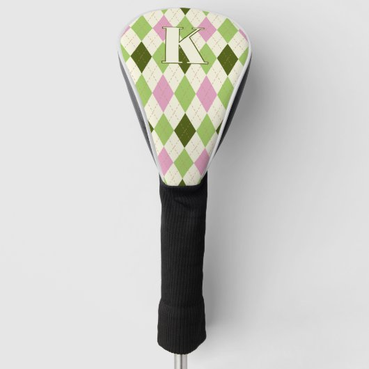 Trendy Groen & Roze Argyle Patroon Modern Monogram Golfheadcover (Voorkant)