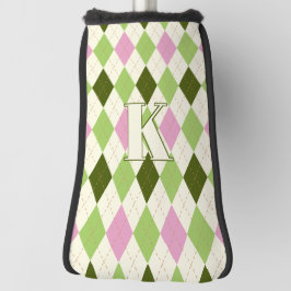 Trendy Groen & Roze Argyle Patroon Modern Monogram Golfheadcover