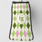 Trendy Groen & Roze Argyle Patroon Modern Monogram Golfheadcover (Draai 90)
