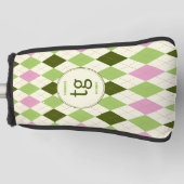 Trendy Groen & Roze Argyle Patroon Modern Monogram Golfheadcover (Voorkant)