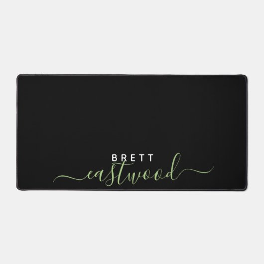 Trendy groen script monogram op zwart bureaumat (Voorkant)