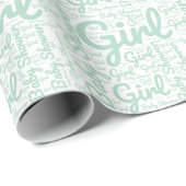 Trendy Groen Script Typografie Meisje Baby shower Cadeaupapier (Rol Hoek)