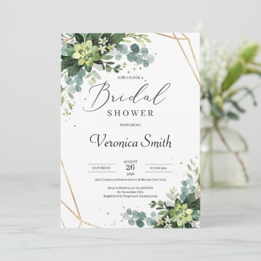 Trendy groen succulent gouden lijst vrijgezellenfe kaart (Staand voorkant)