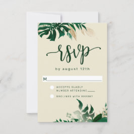 Trendy groen tropisch blad moderne bruiloft RSVP kaartje