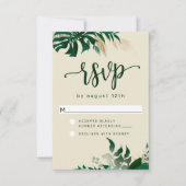 Trendy groen tropisch blad moderne bruiloft RSVP kaartje (Voorkant)
