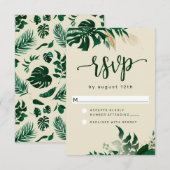 Trendy groen tropisch blad moderne bruiloft RSVP kaartje (Voorkant / Achterkant)