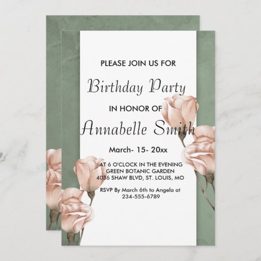 trendy groen Verjaardag Uitnodiging (Voorkant / Achterkant)