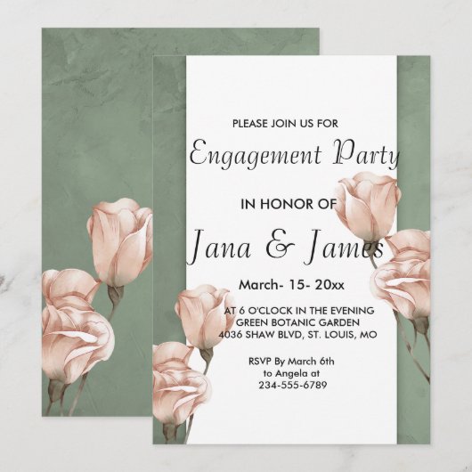 trendy groen Verloving Invitation Kaart (Voorkant / Achterkant)