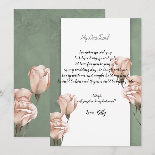 Trendy groen zal mijn bruidsmeisje uitnodiging (Voorkant / Achterkant)