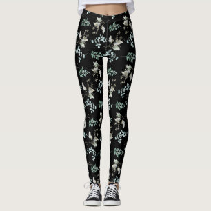 Trendy groen zwart botanisch blad leggings