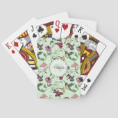 Trendy groene bloemen & kolibrie monogram pokerkaarten (Achterkant)