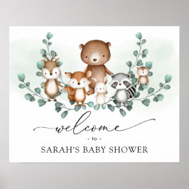 Trendy groene bos baby dieren welkom poster