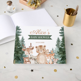 Trendy groene bosdieren baby shower gastenboek