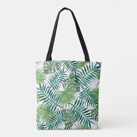 Trendy groene botanische palmbladeren tote bag (Achterkant)