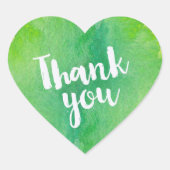 Trendy Groene en Gele Waterverf Dank U Hart Sticker (Voorkant)