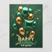 Trendy groene en gouden ballon verjaardagsfeest briefkaart (Voorkant)