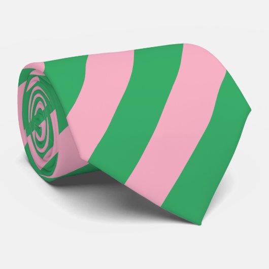 Trendy groene en roze diagonale strepen stropdas (Opgerold)