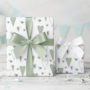 Trendy groene en witte genderneutrale harten cadeaupapier