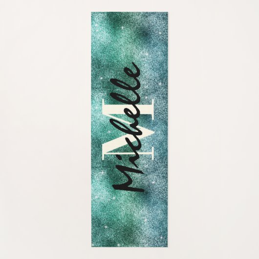 Trendy groene glitters monogram esthetisch  yogamat (Voorkant)