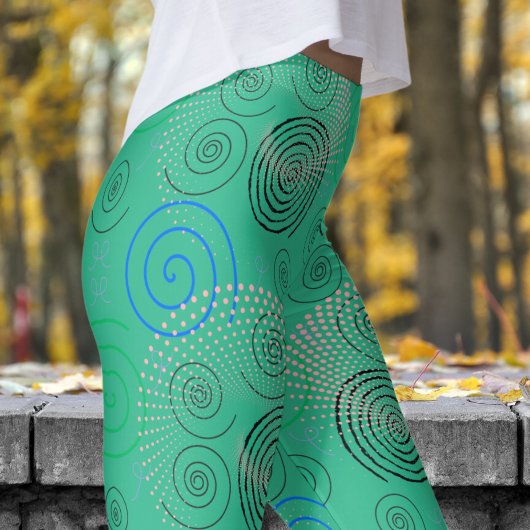 Trendy groene hypnotische wervelingen patroon leggings