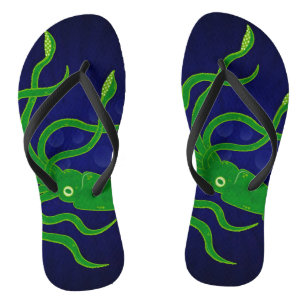 trendy groene inktvis in de blauwe oceaan teenslippers
