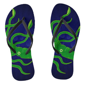 trendy groene inktvis in de blauwe oceaan teenslippers