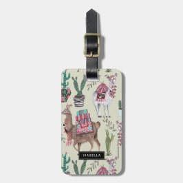Trendy groene Llama's Cactus | Reisvakantie Bagagelabel