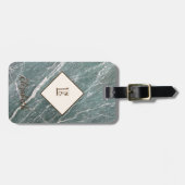 Trendy groene marmer, met monogram-personalisatie bagagelabel (Voorkant horizontaal)