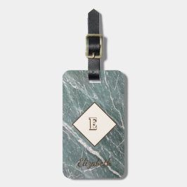Trendy groene marmer, met monogram-personalisatie bagagelabel