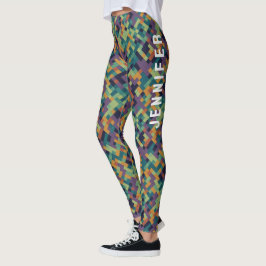 Trendy groene pixel art naam en abstract patroon leggings