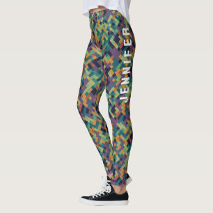 Trendy groene pixel art naam en abstract patroon leggings