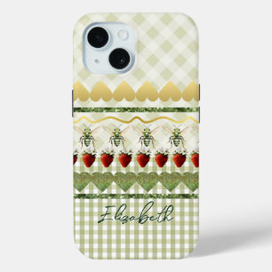 Trendy groene ruit en geruite bijen harten monogra iPhone 15 case