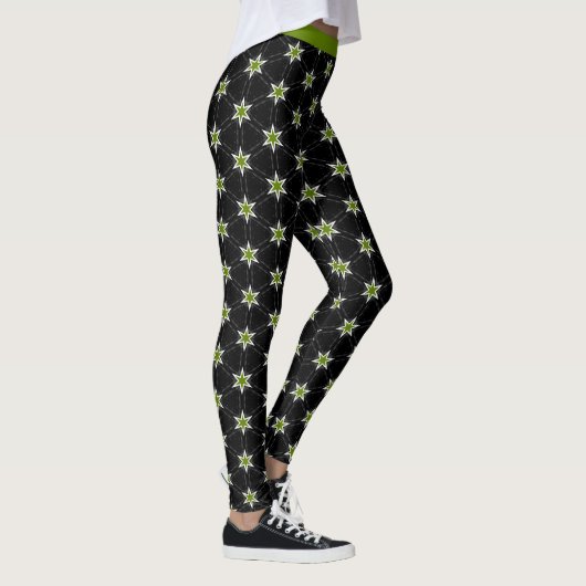 Trendy groene sterren op zwart patroon leggings (Rechts)